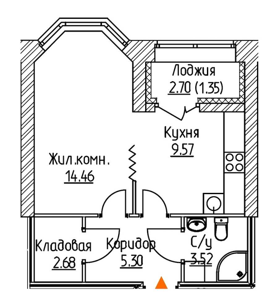 Однокомнатная квартира в : площадь 36.88 м2 , этаж: 2 – купить в Санкт-Петербурге